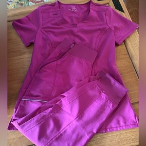 Fuschia pink Cherokee Infinity small scrub top and petite small jogger